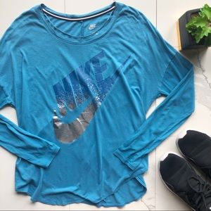 Nike Blue & Silver Graphic Long Sleeve Shirt